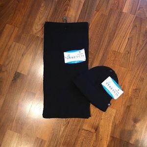 Isotoner black stretch knit beanie and scarf